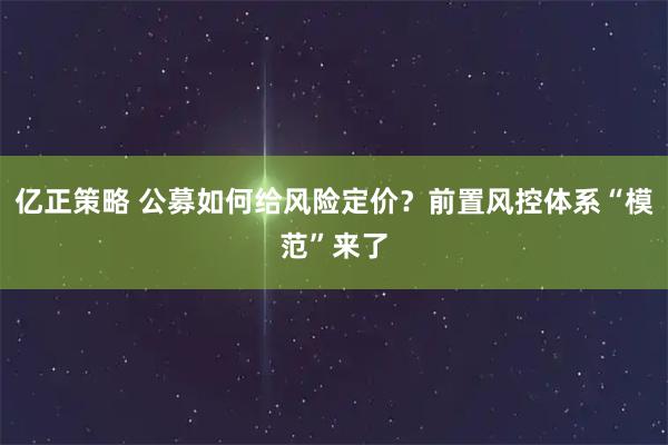 亿正策略 公募如何给风险定价？前置风控体系“模范”来了